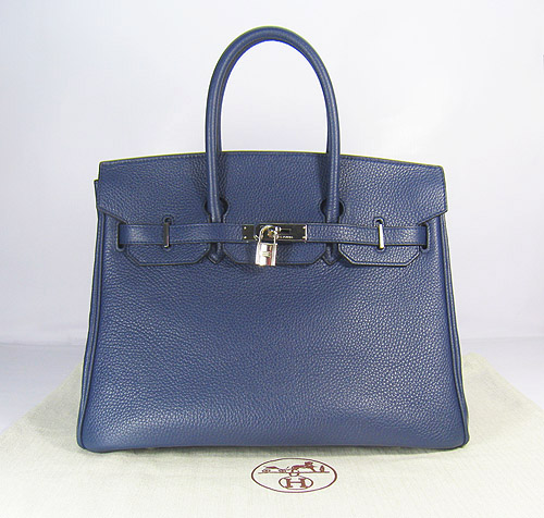 Hermes Birkin 35Cm Togo Leather Handbags Dark Blue Silver